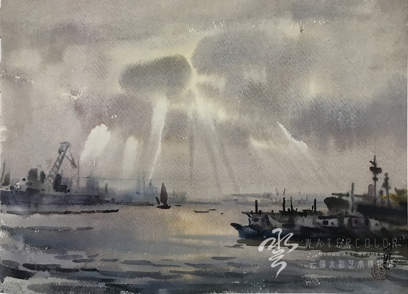 1990《雨后渔港》37×26cm